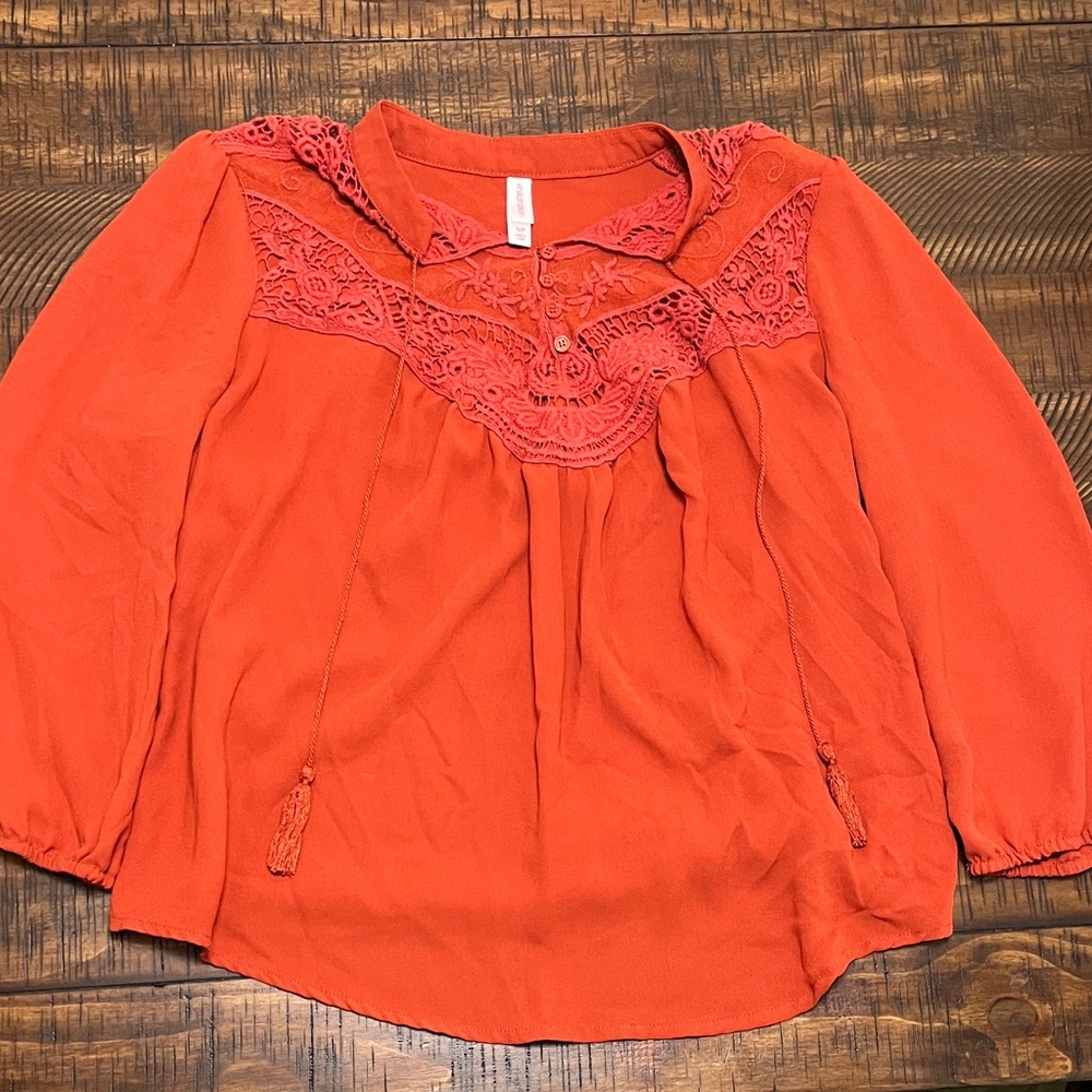 Xhilaration Vibrant Orange Lace Blouse